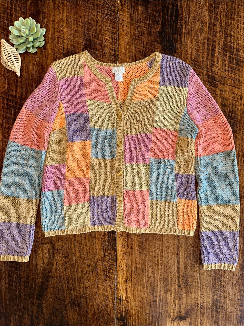 Sigrid Olsen Sport | VTG Patchwork Colorblock Knit Cardigan Sweater, Size S